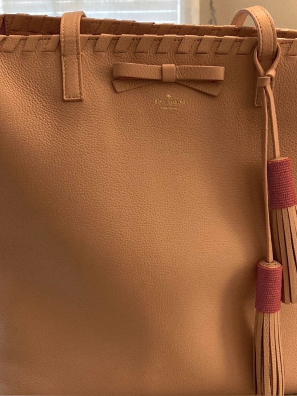 Blush Pink Special Edition Kate Spade Leather Tote Bag with Tassel Accent